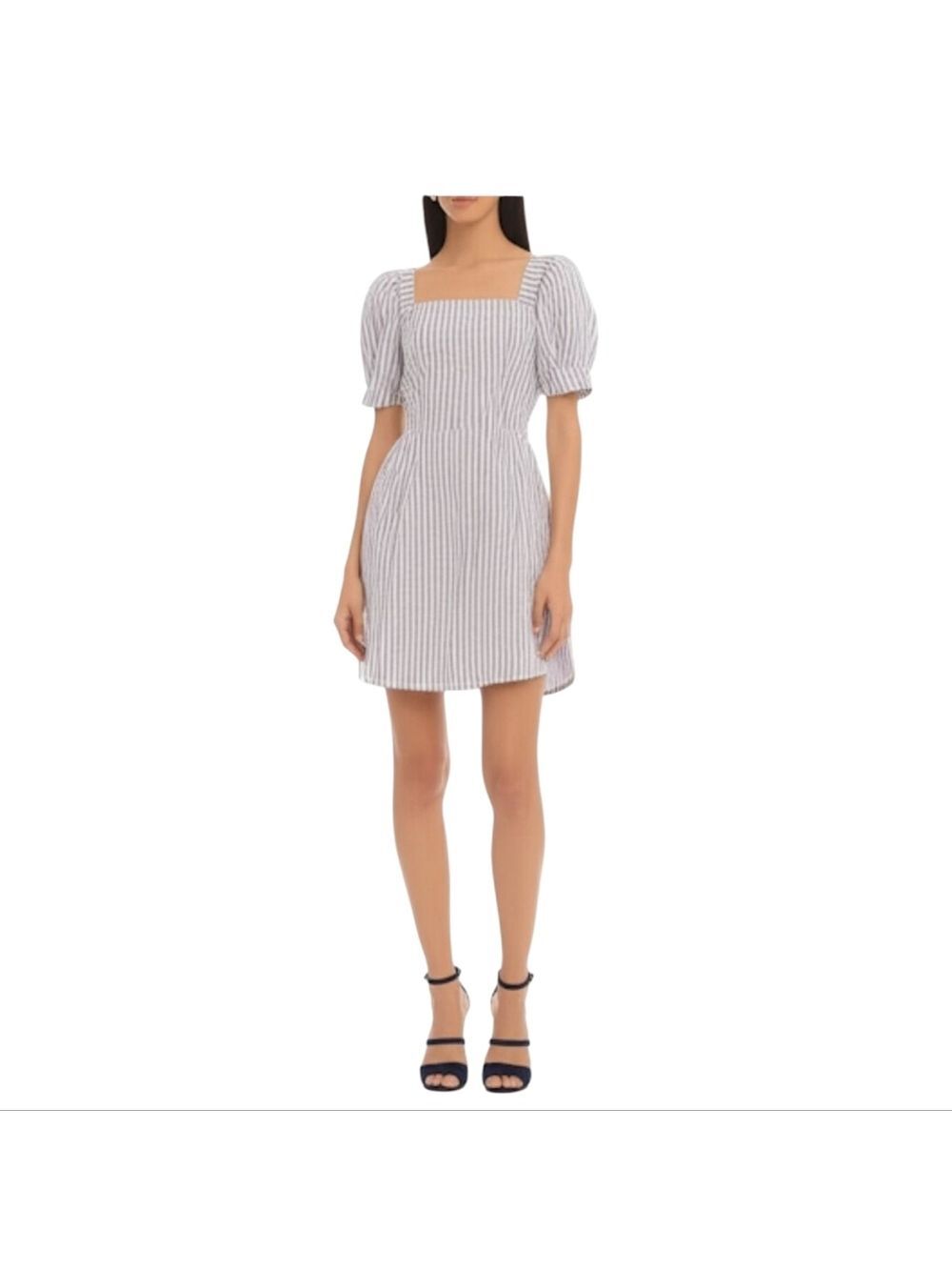 Rebecca Minkoff Blue & White Striped Smocked Back Dress Medium Cottagecore